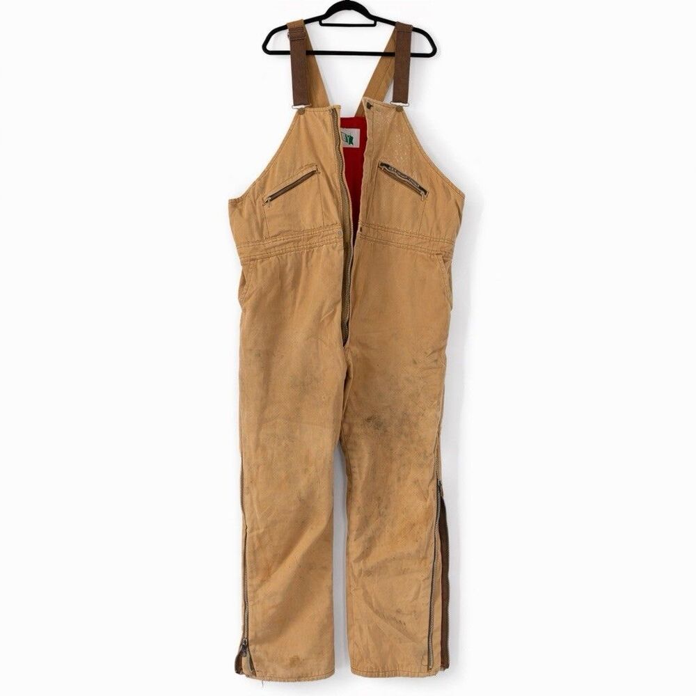 Key Mens XL Overall Bibs Duck Canvas Insulated Work Wear WORN *Broken Zipper*